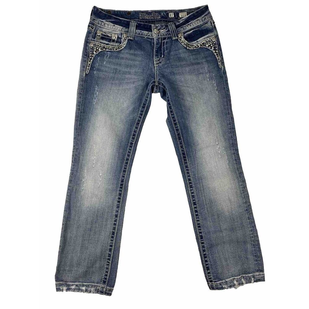 Miss Me Cropped Distressed Jeans Women's Medium Wash‎ Blue Size 27